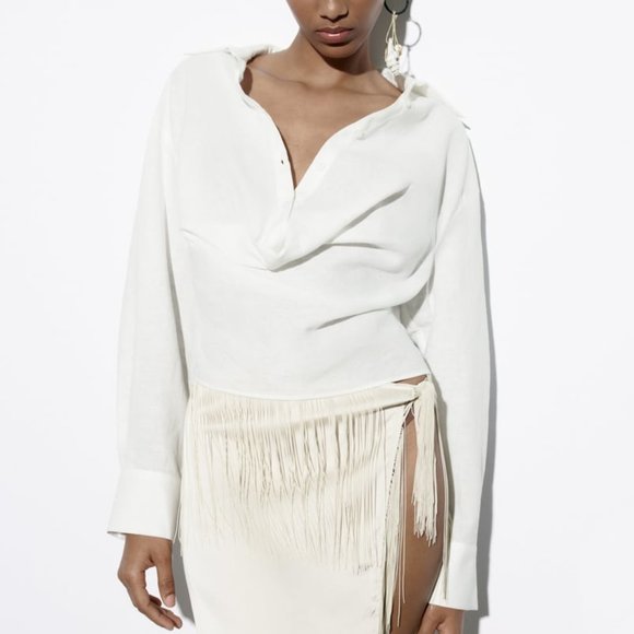 NWt DRAPED 100% LINEN WHTE SHIRT. - Picture 1 of 5